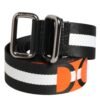 Black White Striped Logo Metal Buckle Belt