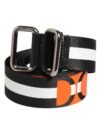 9195865.jpeg Black White Striped Logo Metal Buckle Belt