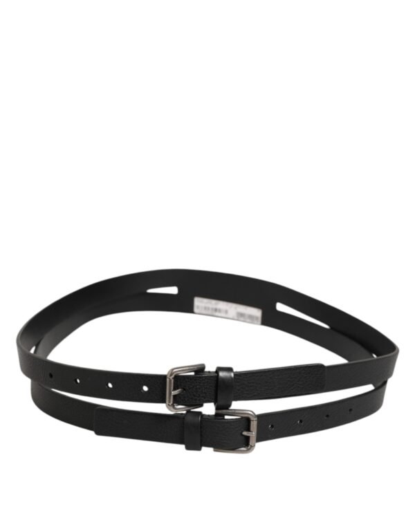 Black Double Strap Leather Gold Buckle Belt