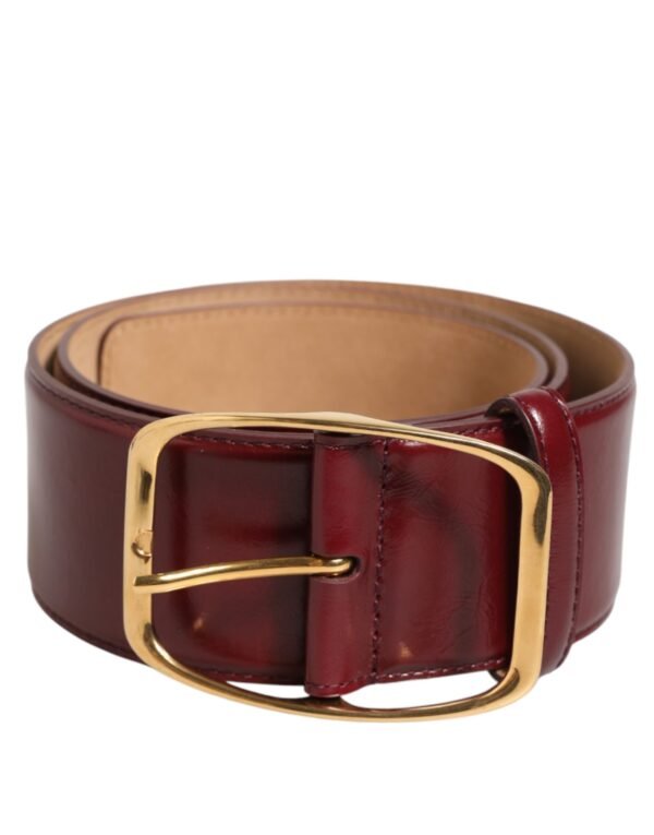 9196366-1.jpeg Burgundy Leather Gold Metal Buckle Women Belt