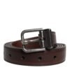 Brown Leather Silver Metal Buckle Belt