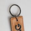 Brown Leather Logo Metal Ring Keychain Holder Men Keyring