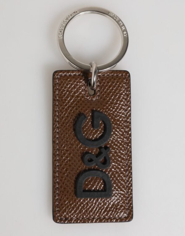 8734957.jpeg Dark Brown Leather Logo Metal Ring Keychain Holder Keyring
