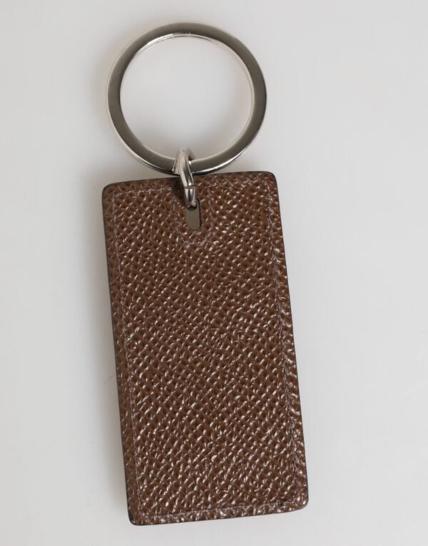 8734985.jpeg Dark Brown Leather Logo Metal Ring Keychain Holder Keyring