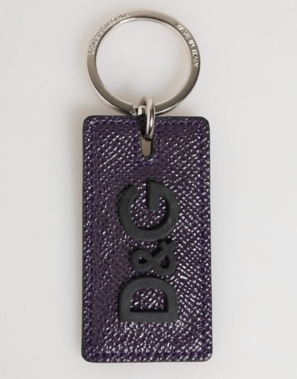 Violet Leather Logo Metal Ring Men Keychain Keyring