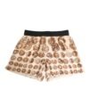 Brown Ancient Coin Print Silk Shorts Swimwear