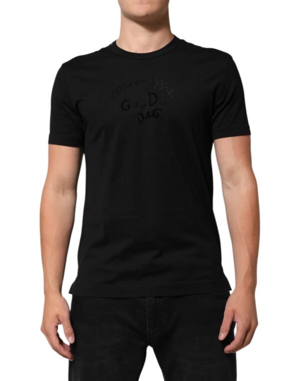 Black Cotton Velvet Logo Print Men T-shirt