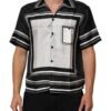 Black White StripeDot Print Casual Polo Shirt