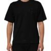 Black Logo Patch Cotton Men Crew Neck T-shirt