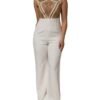 White Beige Mesh Crystal Embellished Sleeveless Jumpsuit