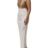 White Beige Mesh Crystal Embellished Sleeveless Jumpsuit