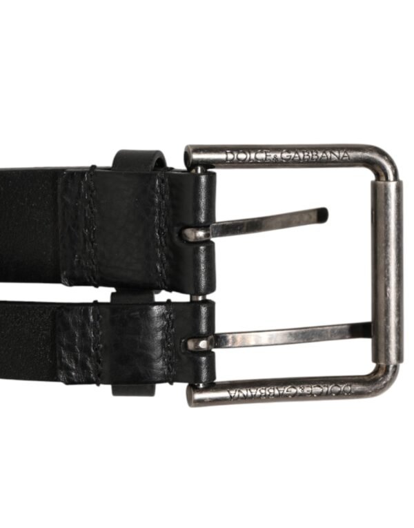 Black Double Strap Leather Silver Buckle Belt