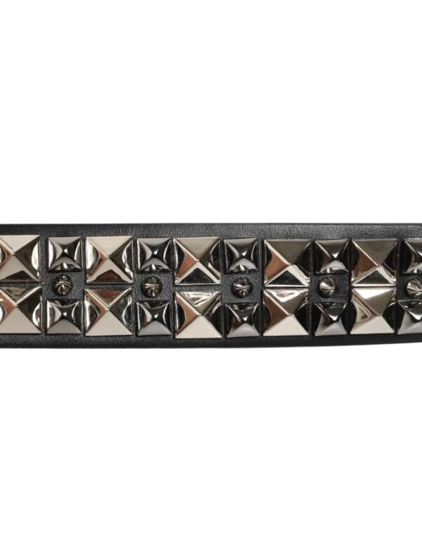 Black Calf Leather Studded Silver Buckle Belt