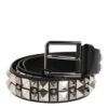 Black Calf Leather Studded Silver Buckle Belt