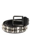 Black Calf Leather Studded Silver Buckle Belt