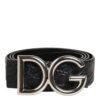 Black Exotic Leather DG Logo Buckle Belt