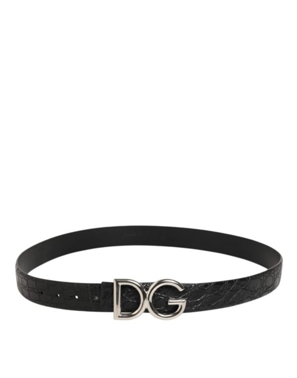 Black Exotic Leather DG Logo Buckle Belt