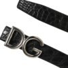 Black Exotic Leather DG Logo Buckle Belt