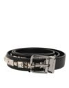Black Leather Studded Silver-Tone Buckle Belt