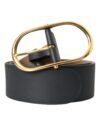 Black Leather Classic Metal Oval Buckle Belt