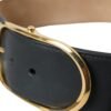 Black Leather Classic Metal Oval Buckle Belt