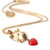 Gold Brass Chain Dog Heart Pendant Charm Necklace
