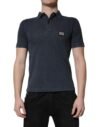 Dark Blue Logo Plaque Cotton Men Polo Shirt T-shirt