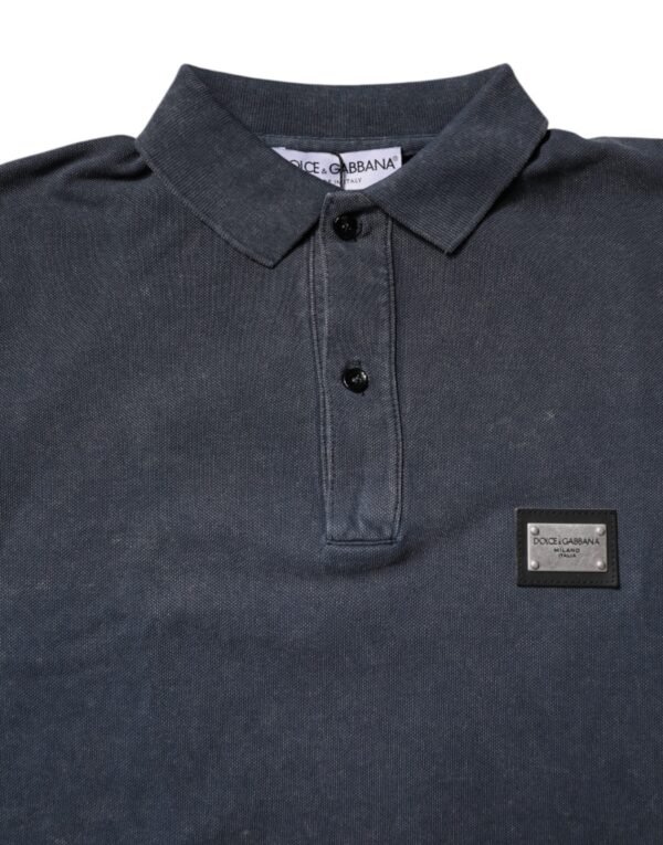 Dark Blue Logo Plaque Cotton Men Polo Shirt T-shirt