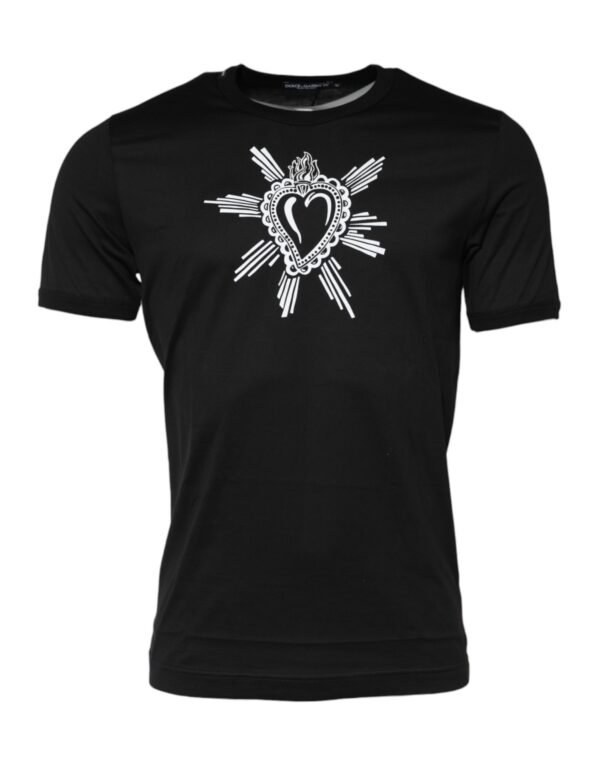 Black Sacred Heart Cotton Crew Neck T-shirt