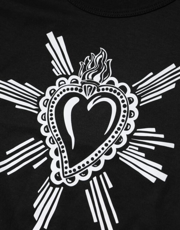 Black Sacred Heart Cotton Crew Neck T-shirt