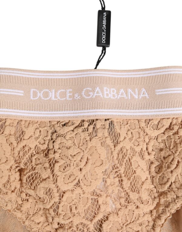 Beige Lace Brasiliano Briefs Logo Waistband Underwear