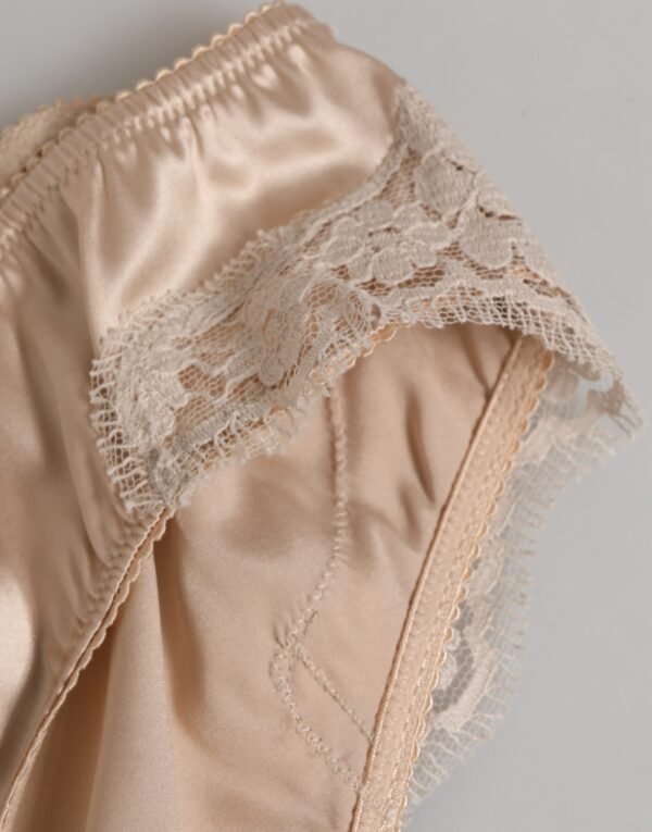 Beige Silk Satin Floral Lace Panty Brief Underwear