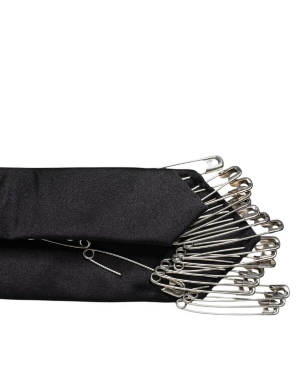 9476249.jpeg Black Safety Pins Silk Adjustable Necktie Accessory Tie