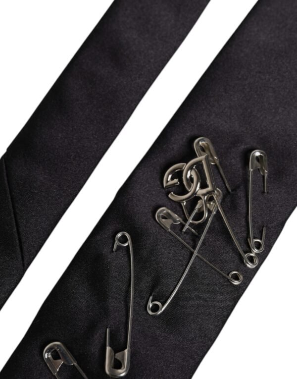 9476250.jpeg Black Safety Pins Silk Adjustable Necktie Accessory Tie