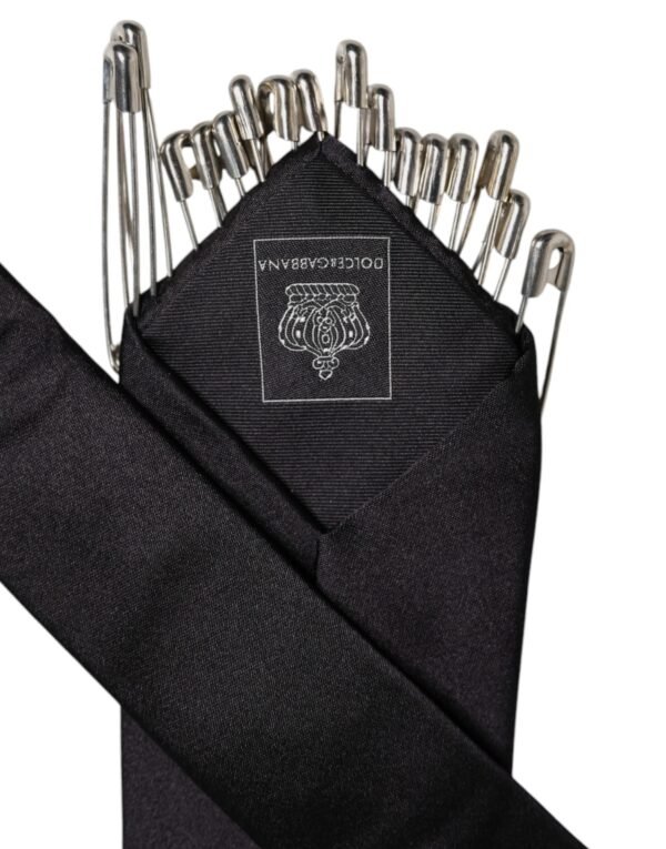 9476251.jpeg Black Safety Pins Silk Adjustable Necktie Accessory Tie