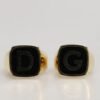 9688859.jpeg Gold-Tone Real Brass Black Enamel "DG" Adjustable Rings