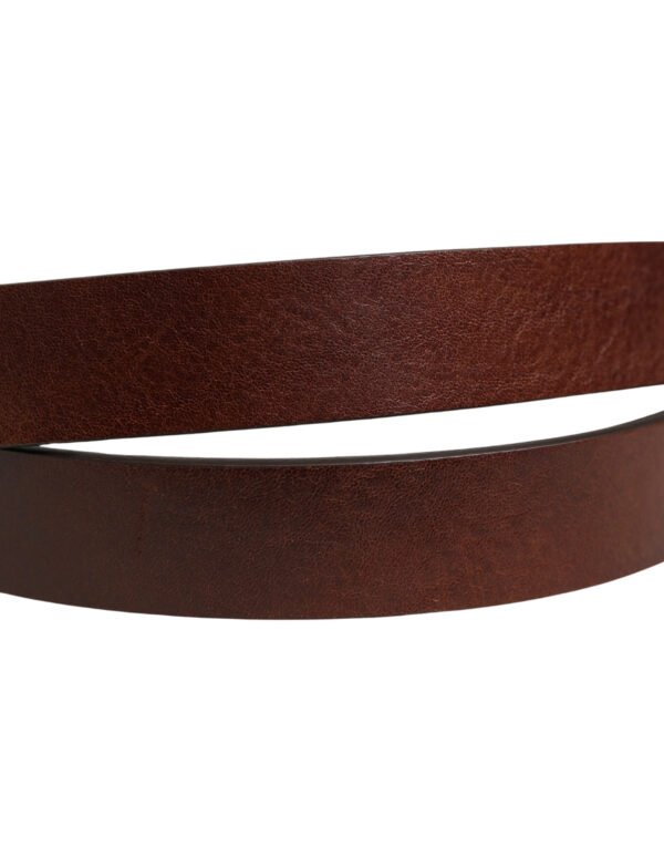 Brown Leather Logo Metal Buckle Men Belt