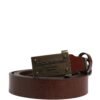 Brown Leather Logo Metal Buckle Men Belt