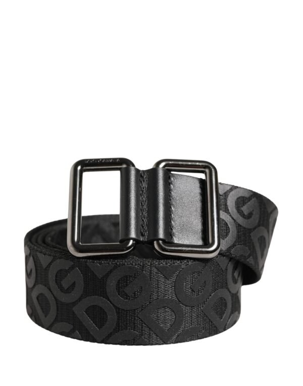 Black Logo Monogram Silver Metal Buckle Belt