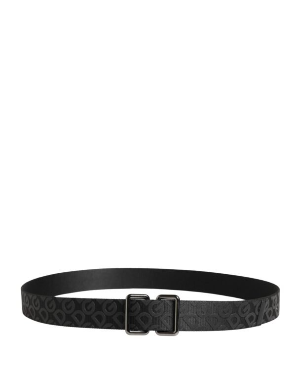 Black Logo Monogram Silver Metal Buckle Belt
