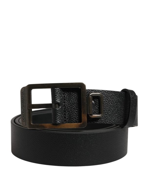 Black Calf Leather Gold Metal Buckle  Belt