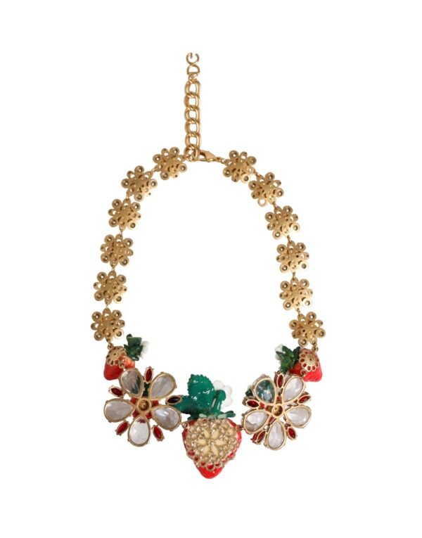 Gold Brass FRUIT Pendants Flowers Crystal Logo Necklace