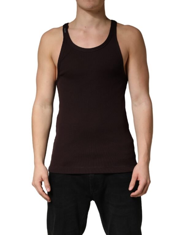 Brown Sleeveless Round Neck Tank Top T-shirt