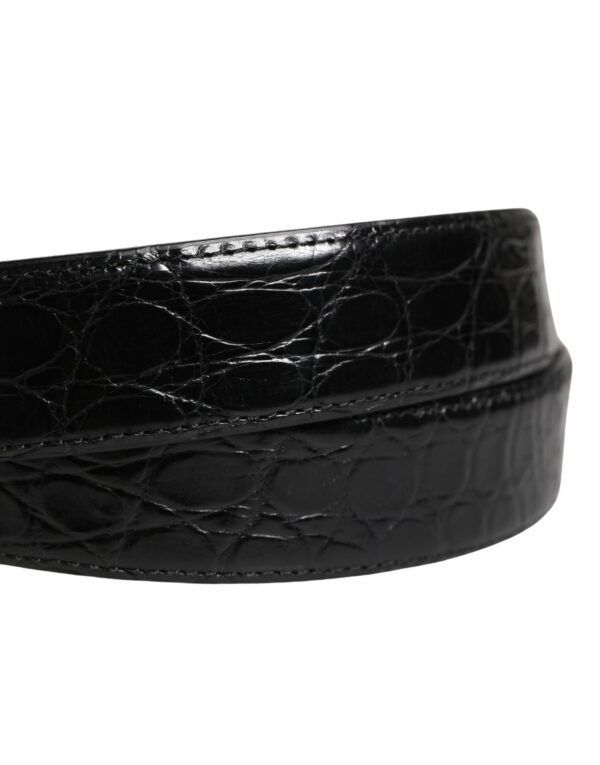 Men Black Exotic Leather Logo Buckle Belt