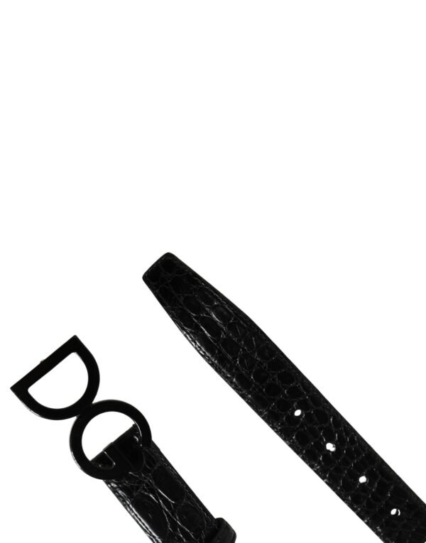 Men Black Exotic Leather Logo Buckle Belt