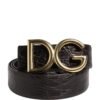 Men Black Exotic Leather Logo Buckle Belt