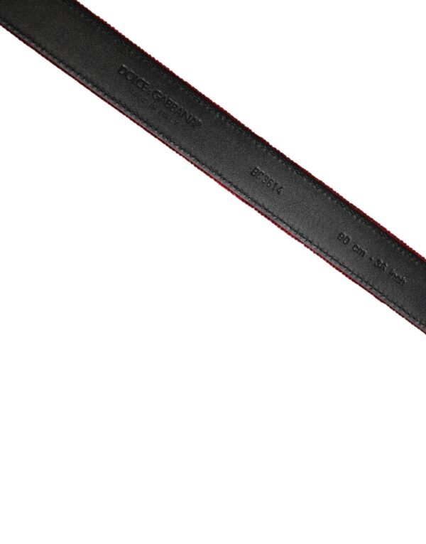 Men Burgundy Velvet Cotton Metal Buckle Belt