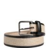 Men Beige Woven Leather Metal Buckle Belt