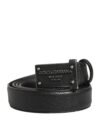 Men Black Calf Leather Logo Metal Buckle Belt