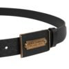 Men Black Calf Leather Metal Buckle Belt
